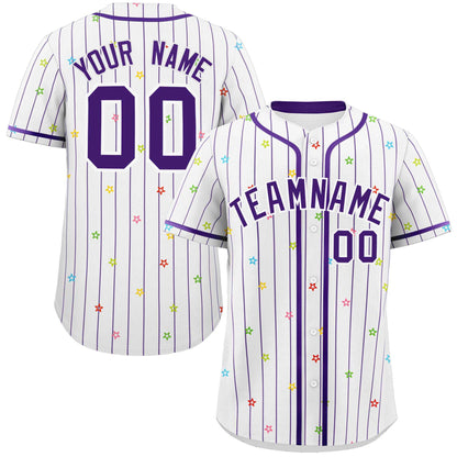 Custom White Purple Stripe Fashion Personalized Star Pattern Authentic Baseball Jersey