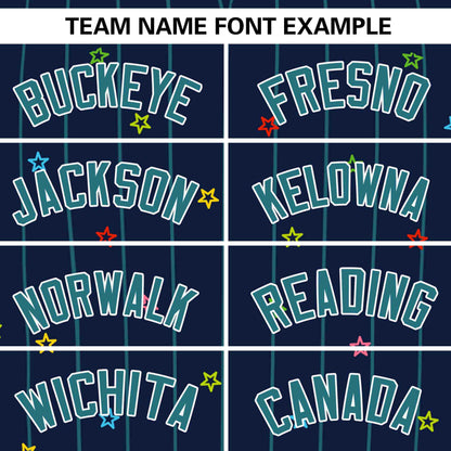 Custom Navy Aqua Stripe Fashion Personalized Star Pattern Authentic Baseball Jersey