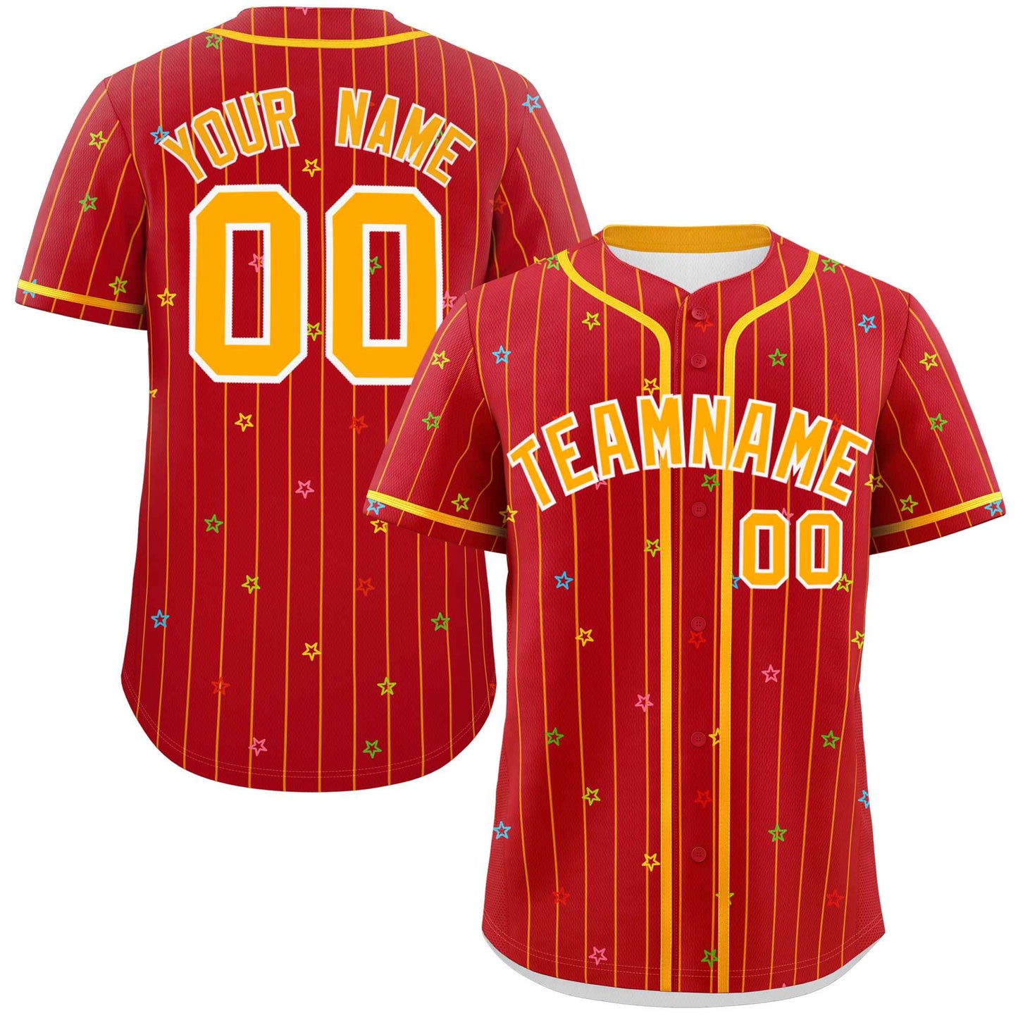 Custom Red Yellow Stripe Fashion Personalized Star Pattern Authentic Baseball Jersey