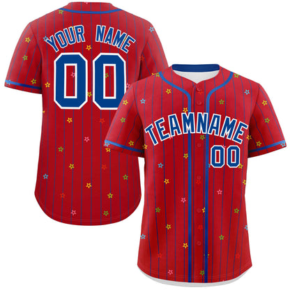 Custom Red Royal Stripe Fashion Personalized Star Pattern Authentic Baseball Jersey