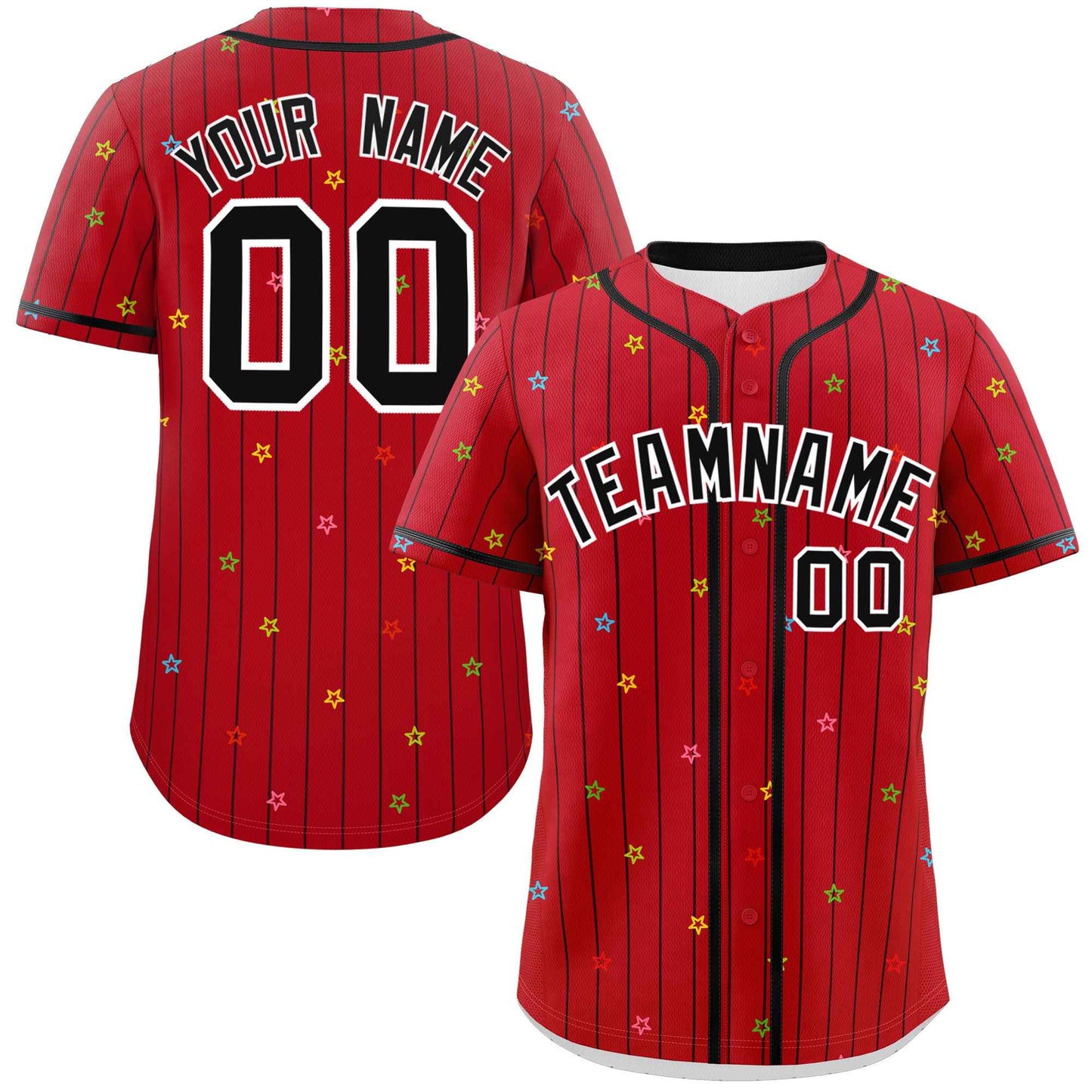 Custom Red Black Pinstripe Fashion Personalized Star Pattern Authentic Baseball Jersey