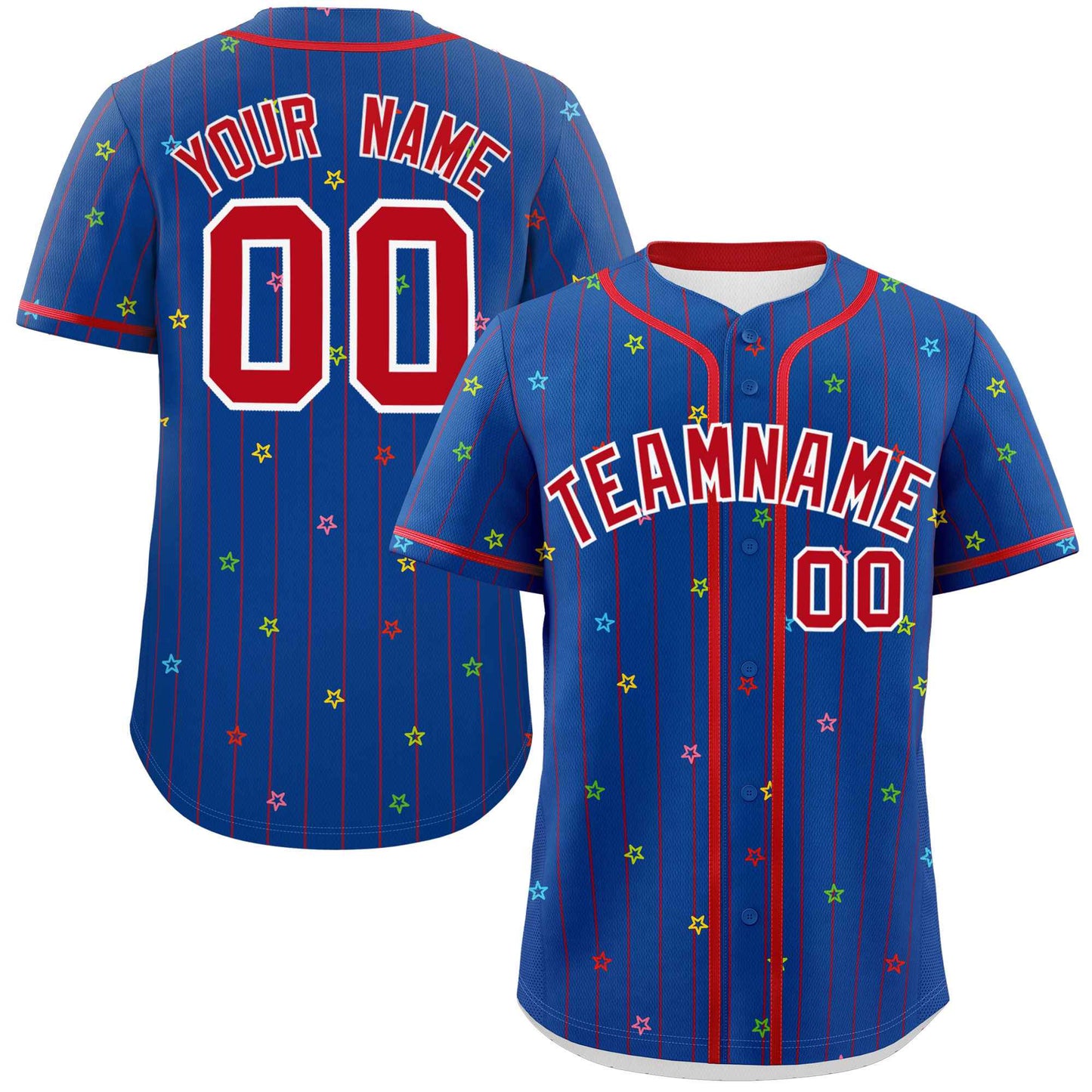 Custom Royal Red Stripe Fashion Personalized Star Pattern Authentic Baseball Jersey