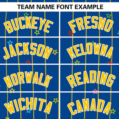 Custom Royal Gold Stripe Fashion Personalized Star Pattern Authentic Baseball Jersey