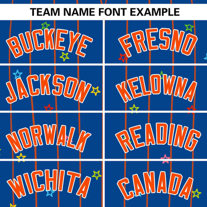 Custom Royal Orange Stripe Fashion Personalized Star Pattern Authentic Baseball Jersey