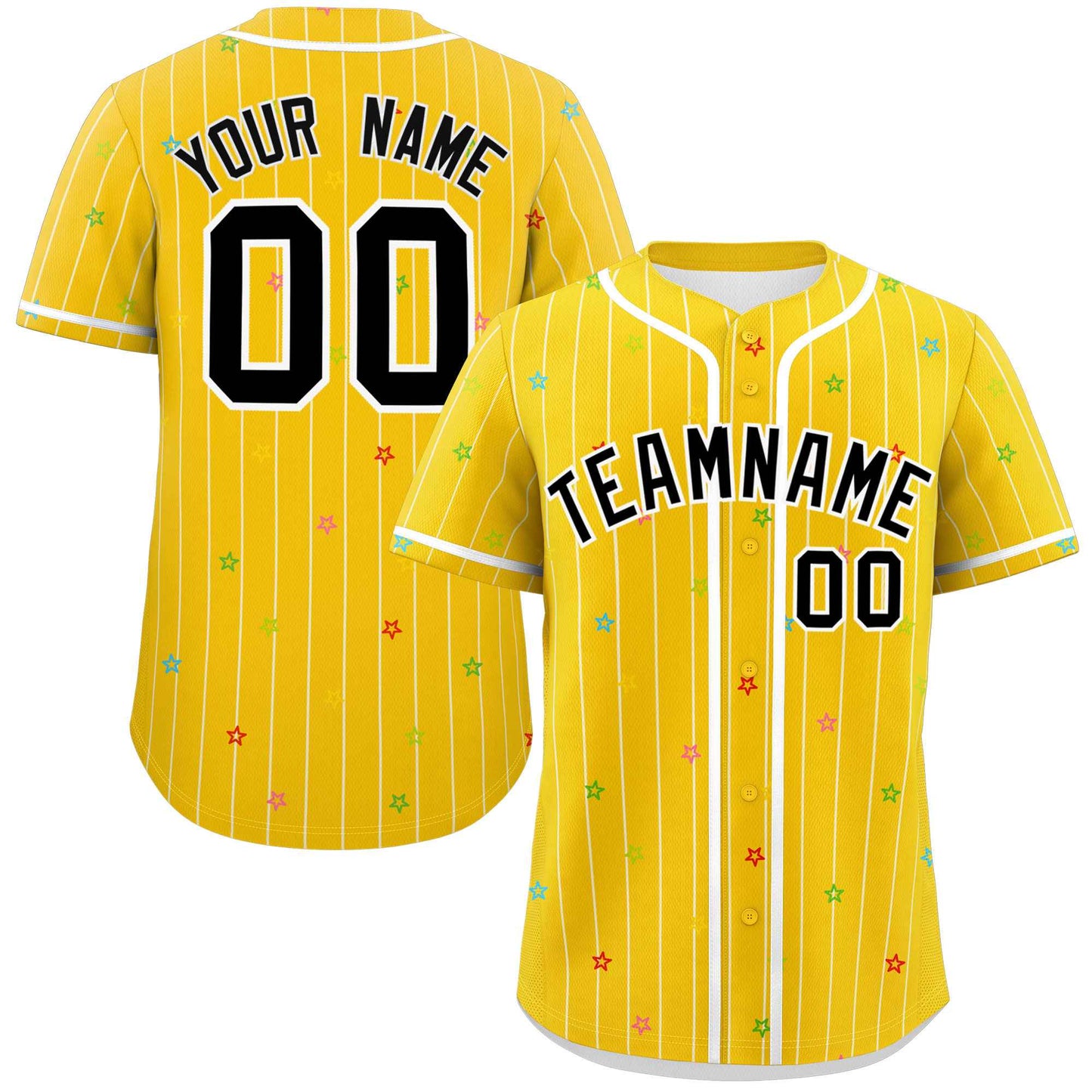 Custom Gold White Stripe Fashion Personalized Star Pattern Authentic Baseball Jersey