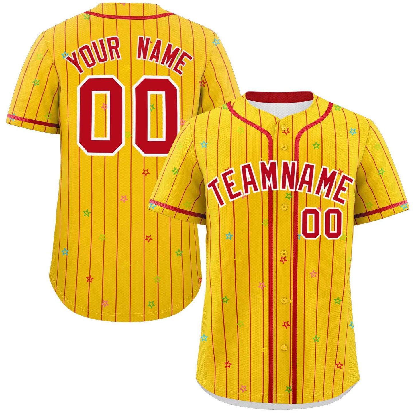 Custom Gold Red Stripe Fashion Personalized Star Pattern Authentic Baseball Jersey