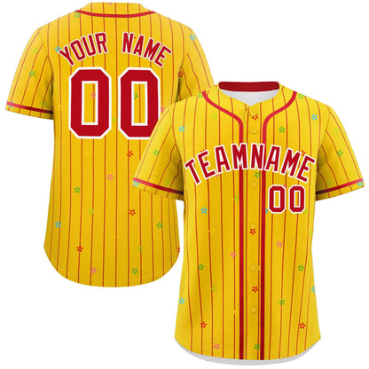 Custom Gold Red Stripe Fashion Personalized Star Pattern Authentic Baseball Jersey