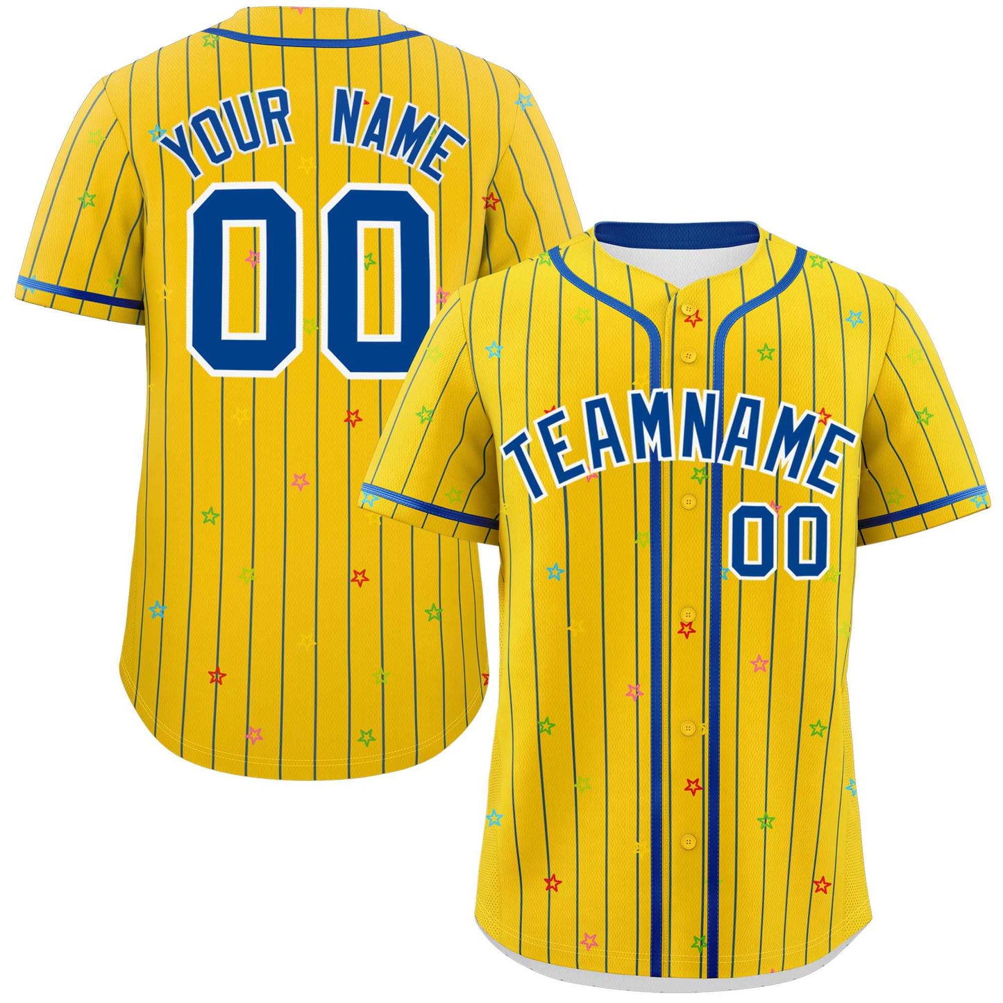 Custom Gold Royal Stripe Fashion Personalized Star Pattern Authentic Baseball Jersey