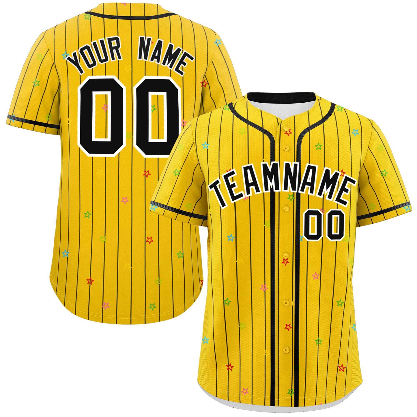 Custom Gold Black Stripe Fashion Personalized Star Pattern Authentic Baseball Jersey