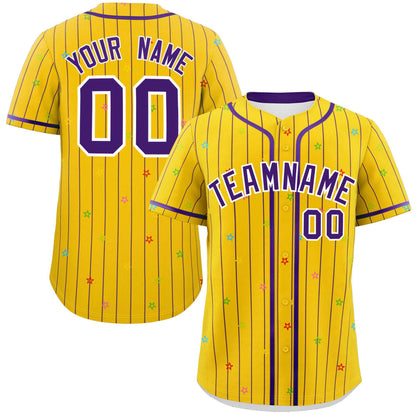 Custom Gold Purple Stripe Fashion Personalized Star Pattern Authentic Baseball Jersey