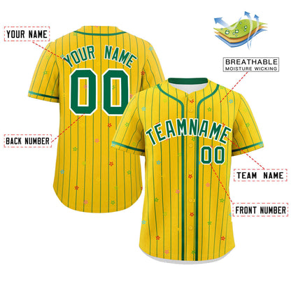 Custom Gold Kelly Green Stripe Fashion Personalized Star Pattern Authentic Baseball Jersey