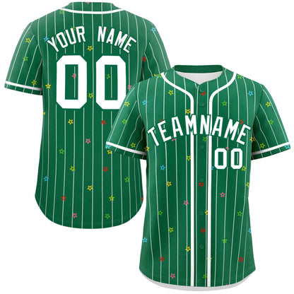 Custom Kelly Green White Stripe Fashion Personalized Star Pattern Authentic Baseball Jersey