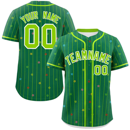 Custom Kelly Green Neon Green Stripe Fashion Personalized Star Pattern Authentic Baseball Jersey