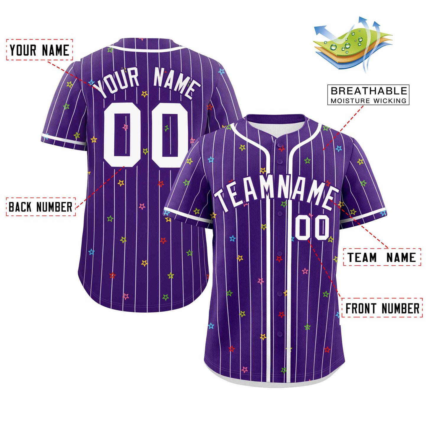 Custom Purple White Stripe Fashion Personalized Star Pattern Authentic Baseball Jersey