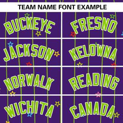 Custom Purple Neon Green Stripe Fashion Personalized Star Pattern Authentic Baseball Jersey