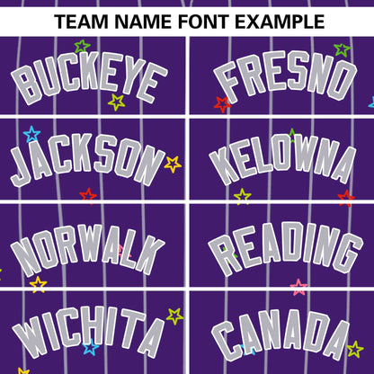 Custom Purple Gray Stripe Fashion Personalized Star Pattern Authentic Baseball Jersey