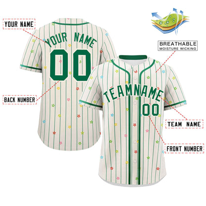 Custom Cream Kelly Green Stripe Fashion Personalized Star Pattern Authentic Baseball Jersey