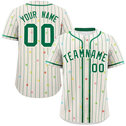 Custom Cream Kelly Green Stripe Fashion Personalized Star Pattern Authentic Baseball Jersey