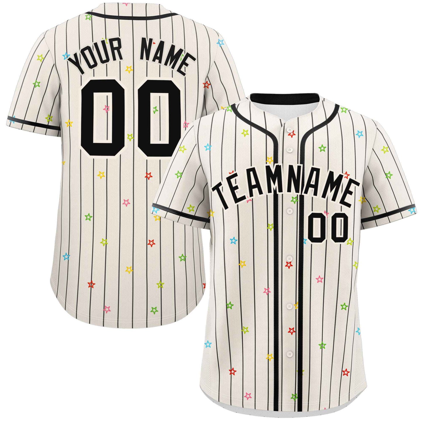 Custom Cream Black Stripe Fashion Personalized Star Pattern Authentic Baseball Jersey