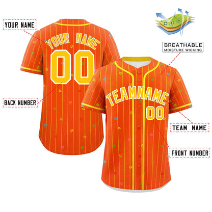 Custom Orange Gold Stripe Fashion Personalized Star Pattern Authentic Baseball Jersey