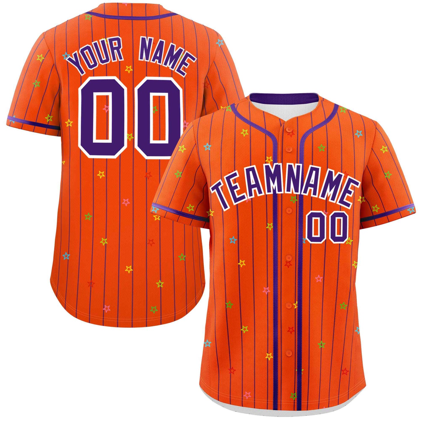 Custom Orange Purple Stripe Fashion Personalized Star Pattern Authentic Baseball Jersey