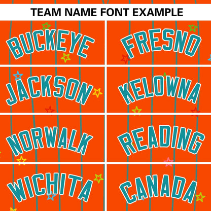 Custom Orange Aqua Stripe Fashion Personalized Star Pattern Authentic Baseball Jersey