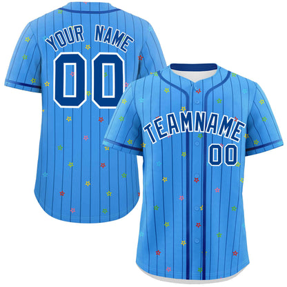 Custom Powder Blue Royal Stripe Fashion Personalized Star Pattern Authentic Baseball Jersey