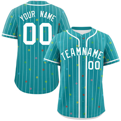 Custom Aqua White Stripe Fashion Personalized Star Pattern Authentic Baseball Jersey