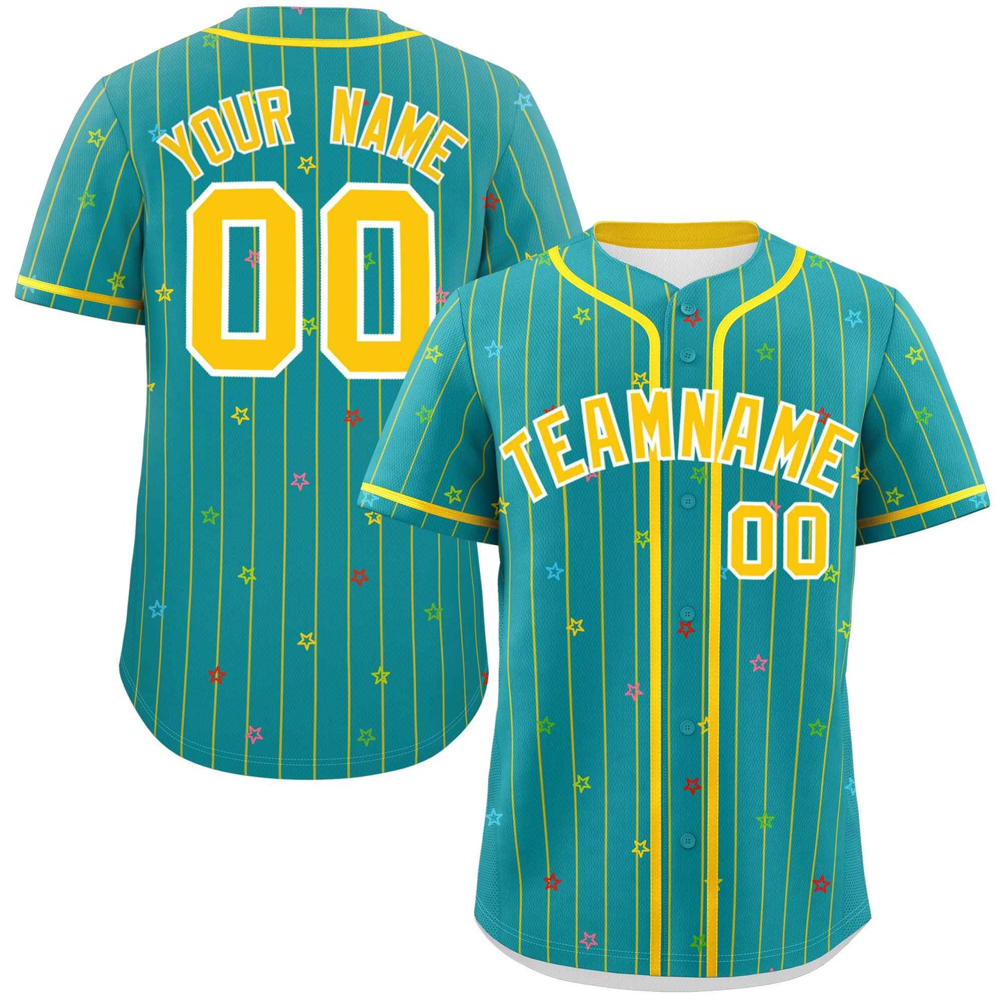 Custom Aqua Gold Stripe Fashion Personalized Star Pattern Authentic Baseball Jersey