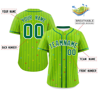 Custom Neon Green Kelly Green Stripe Fashion Personalized Star Pattern Authentic Baseball Jersey