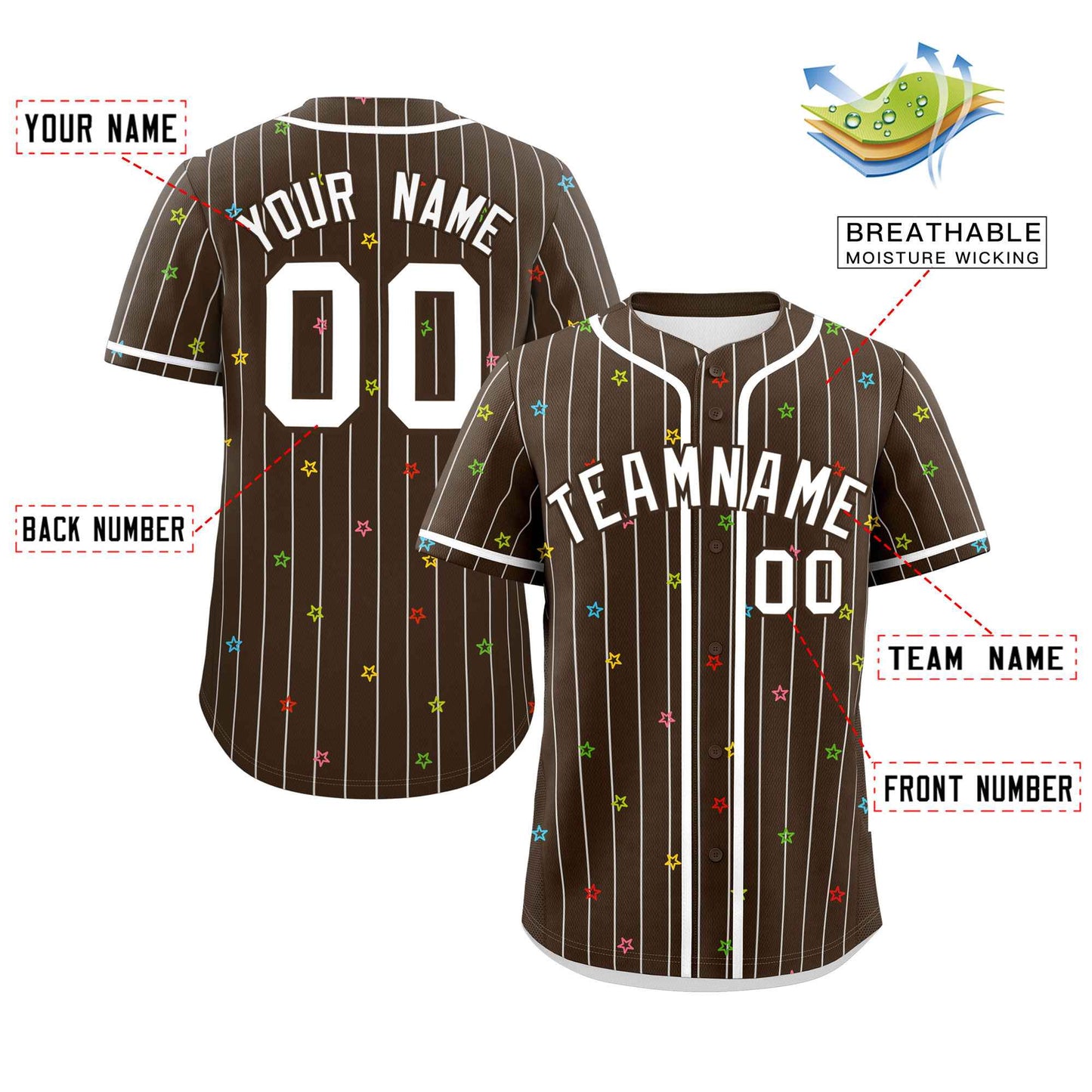 Custom Brown White Stripe Fashion Personalized Star Pattern Authentic Baseball Jersey