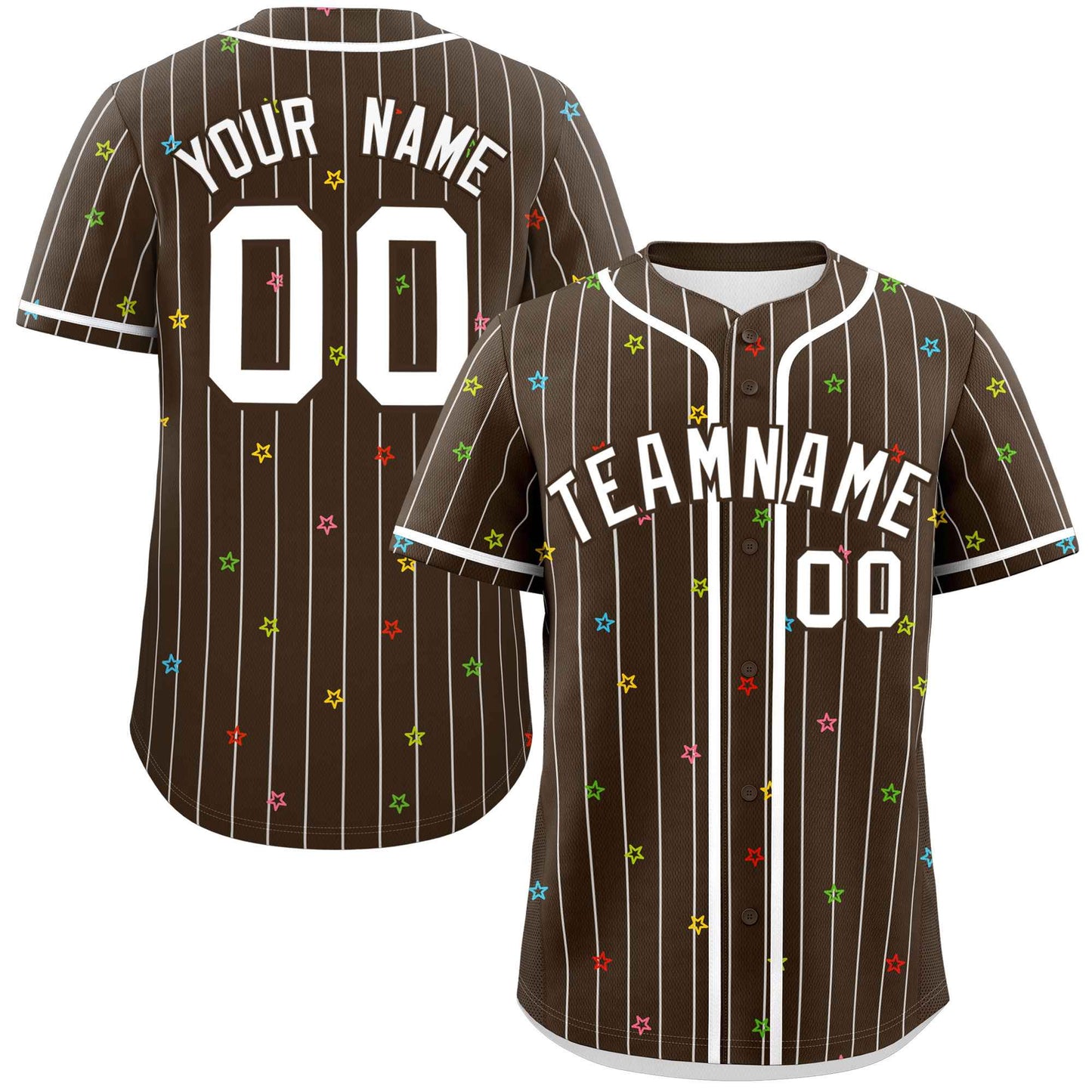 Custom Brown White Stripe Fashion Personalized Star Pattern Authentic Baseball Jersey