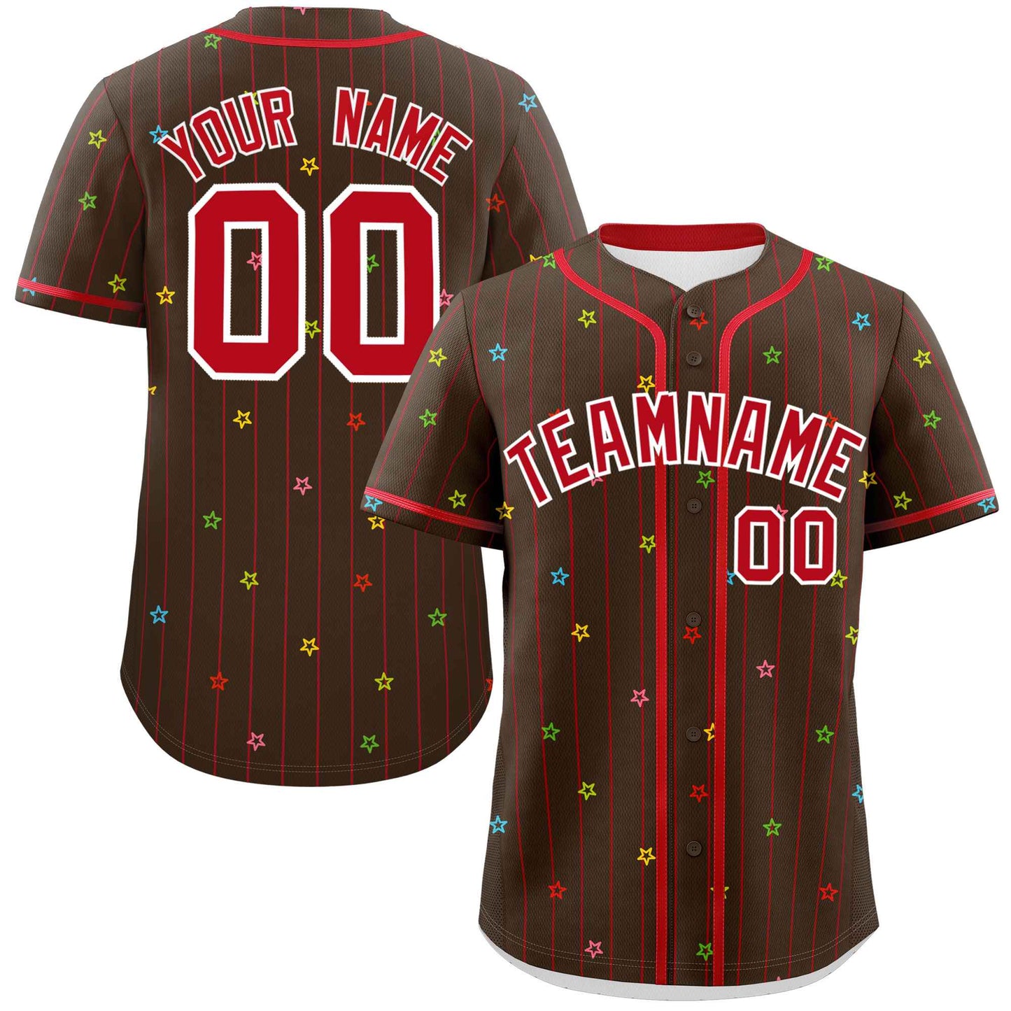 Custom Brown Red Stripe Fashion Personalized Star Pattern Authentic Baseball Jersey