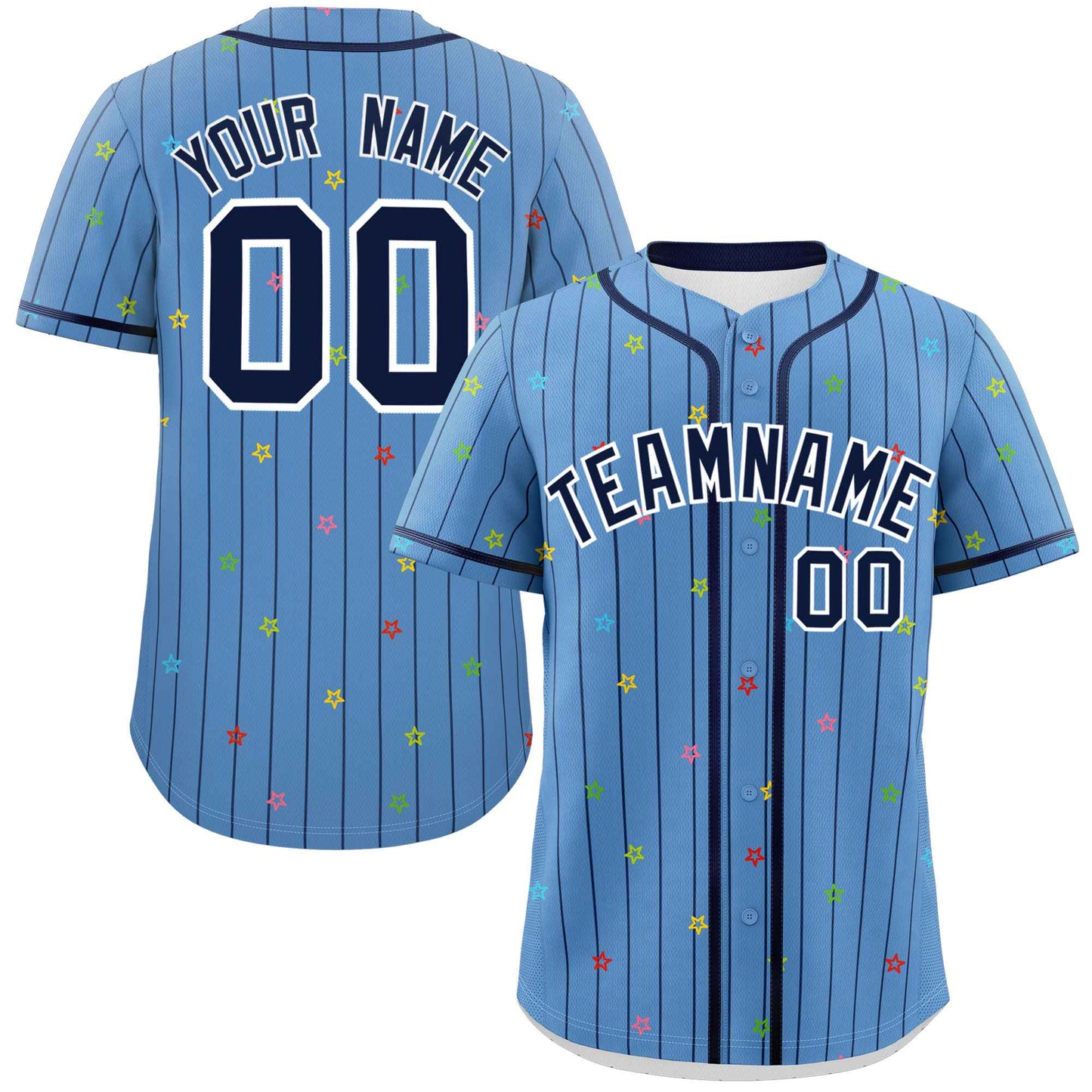 Custom Light Blue Navy Stripe Fashion Personalized Star Pattern Authentic Baseball Jersey