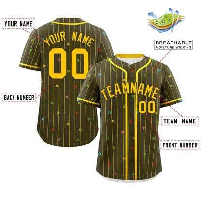 Custom Olive Gold Stripe Fashion Personalized Star Pattern Authentic Baseball Jersey