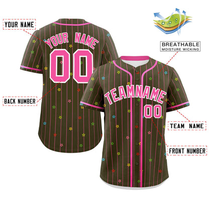 Custom Olive Pink Stripe Fashion Personalized Star Pattern Authentic Baseball Jersey