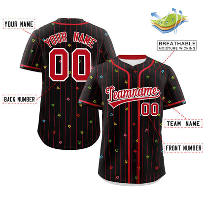 Custom Black Red Stripe Fashion Personalized Star Pattern Authentic Baseball Jersey