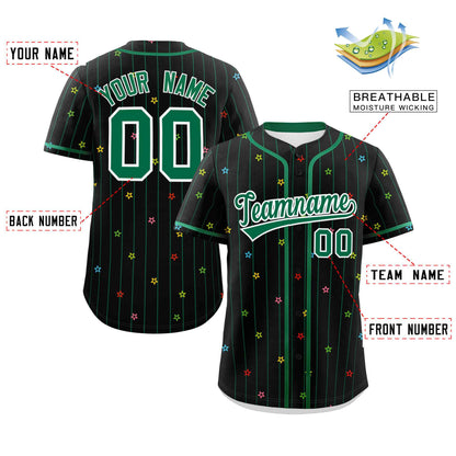 Custom Black Kelly Green Stripe Fashion Personalized Star Pattern Authentic Baseball Jersey