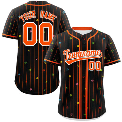 Custom Black Orange Stripe Fashion Personalized Star Pattern Authentic Baseball Jersey