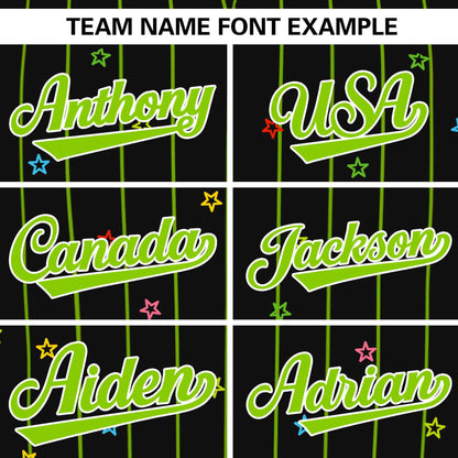 Custom Black Neon Green Stripe Fashion Personalized Star Pattern Authentic Baseball Jersey