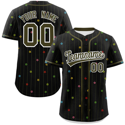 Custom Black Olive Stripe Fashion Personalized Star Pattern Authentic Baseball Jersey