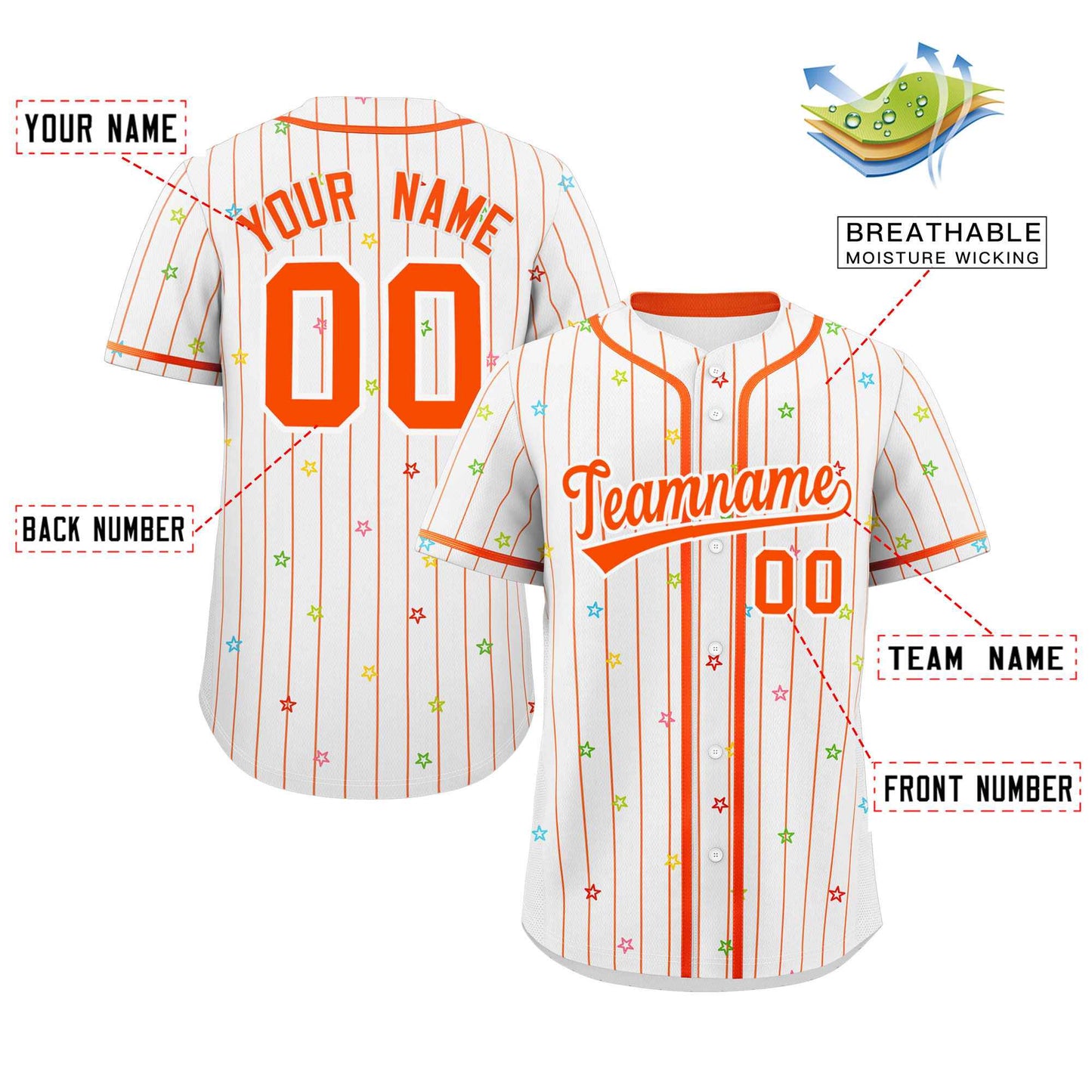 Custom White Orange Stripe Fashion Personalized Star Pattern Authentic Baseball Jersey