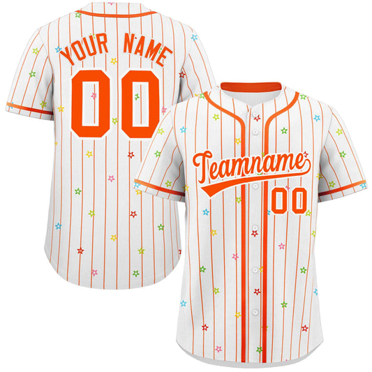 Custom White Orange Stripe Fashion Personalized Star Pattern Authentic Baseball Jersey