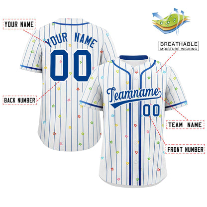 Custom White Royal Stripe Fashion Personalized Star Pattern Authentic Baseball Jersey