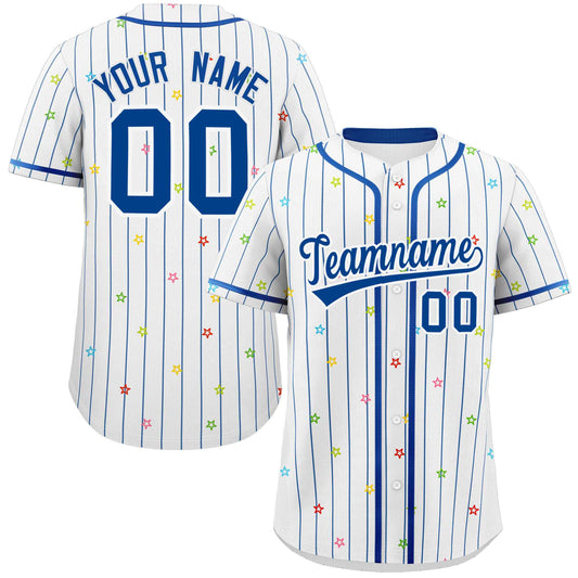 Custom White Royal Stripe Fashion Personalized Star Pattern Authentic Baseball Jersey