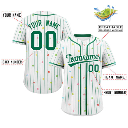 Custom White Kelly Green Stripe Fashion Personalized Star Pattern Authentic Baseball Jersey