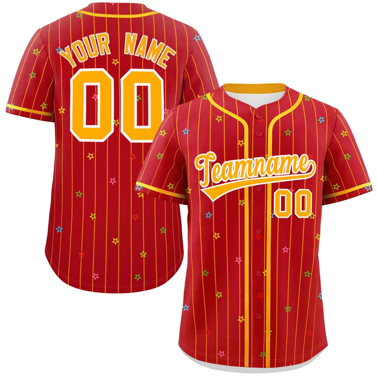 Custom Red Yellow Stripe Fashion Personalized Star Pattern Authentic Baseball Jersey