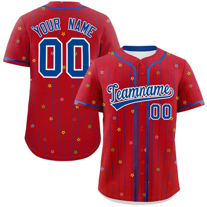 Custom Red Royal Stripe Fashion Personalized Star Pattern Authentic Baseball Jersey