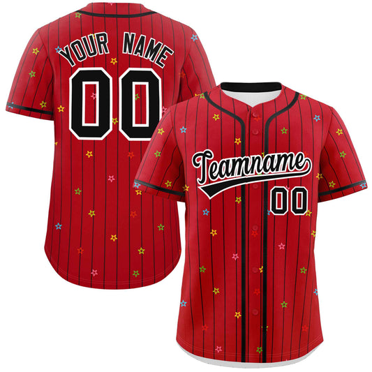 Custom Red Black Pinstripe Fashion Personalized Star Pattern Authentic Baseball Jersey