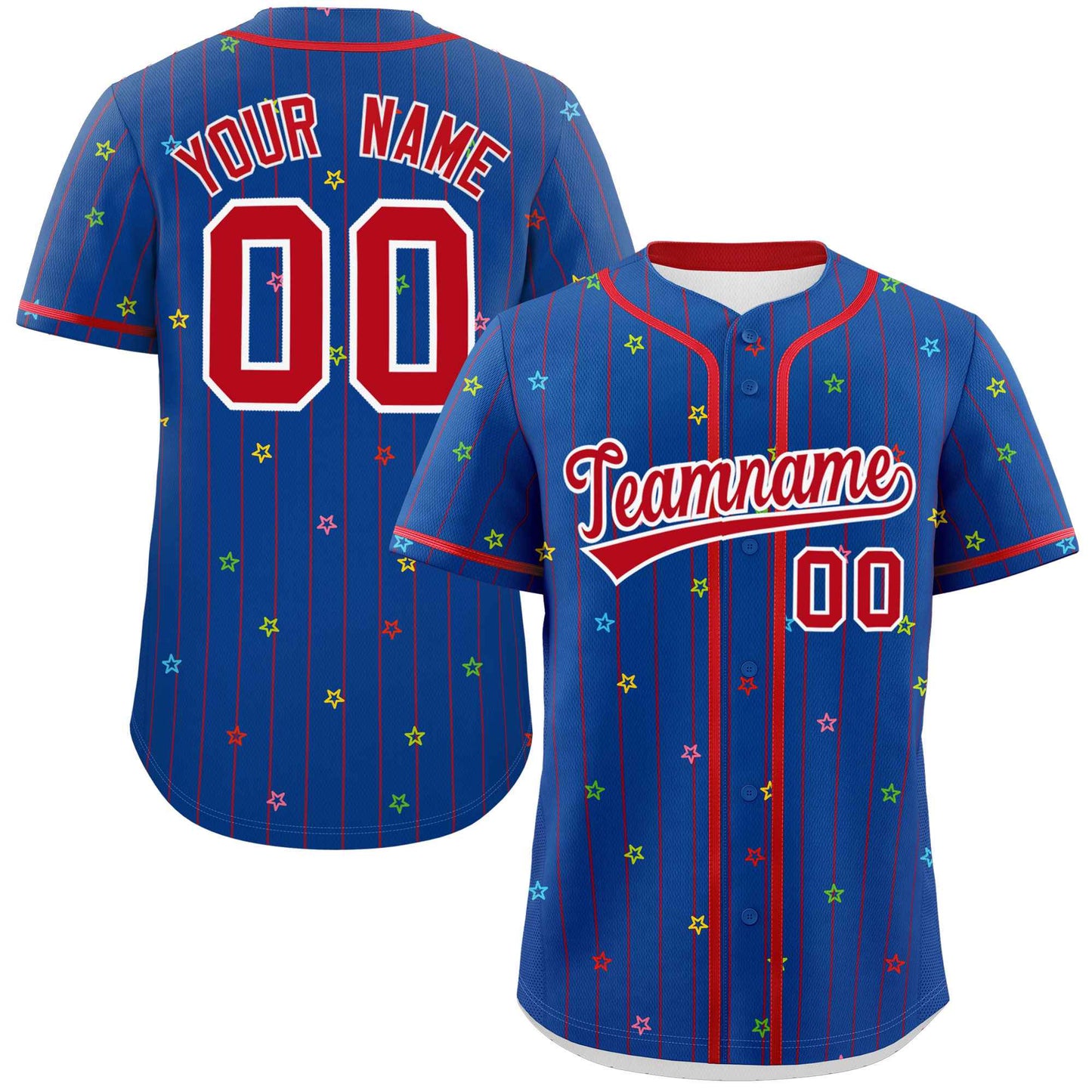 Custom Royal Red Stripe Fashion Personalized Star Pattern Authentic Baseball Jersey